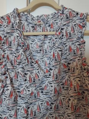 Talbots White Tank Top with Red and Navy Sailboat Print